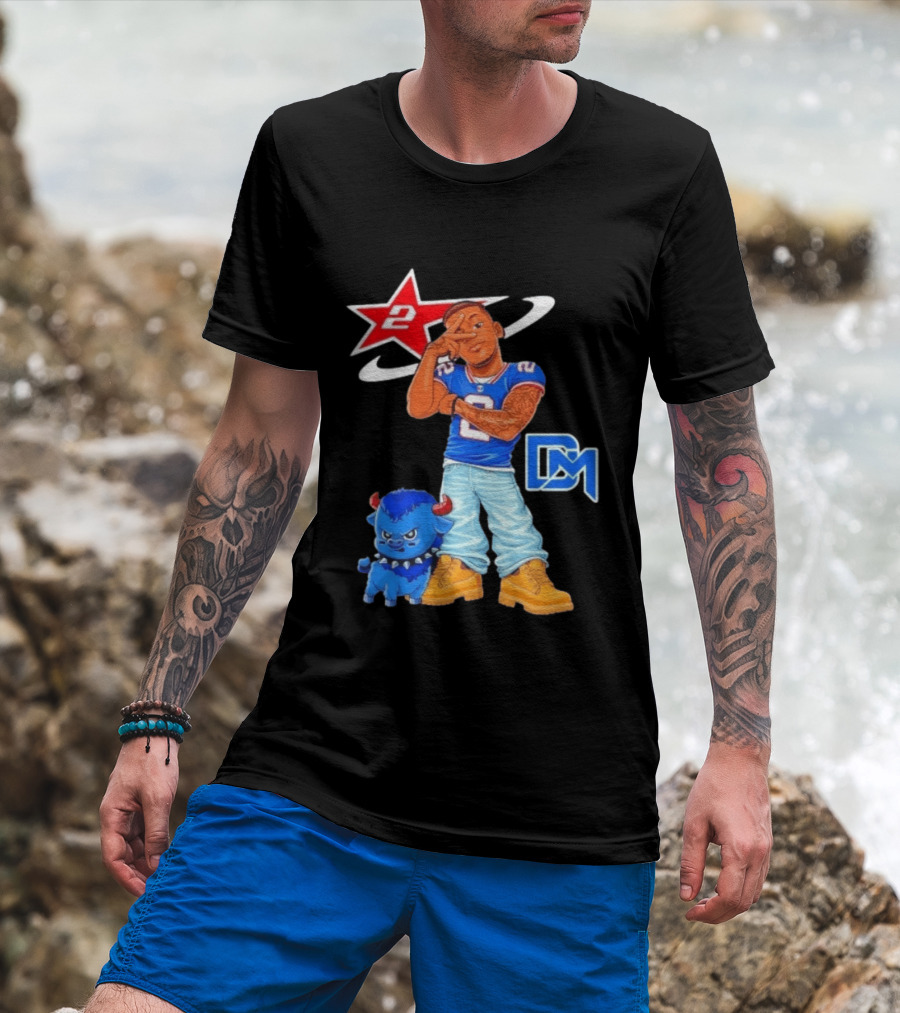 DJ Moore No 2 Buffalo Bills Cartoon Player With Buffalo And Red Star T-Shirt
