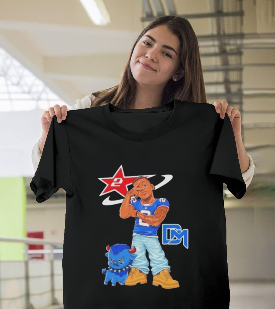 DJ Moore No 2 Buffalo Bills Cartoon Player With Buffalo And Red Star T-Shirt