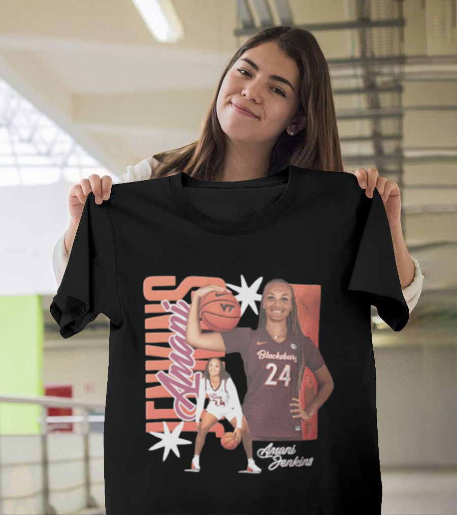 Amani Jenkins Blacksburg 24 VT Basketball Player Starburst T-Shirt
