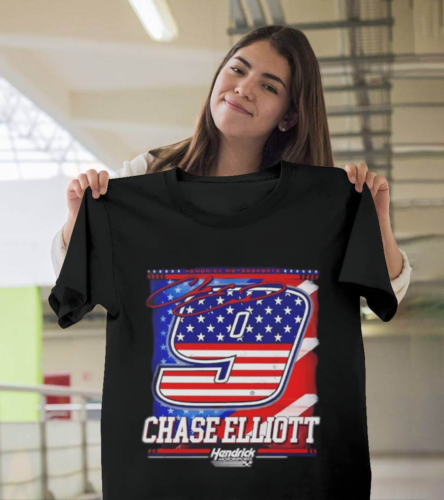 Chase Elliott 9 Hendrick Motorsports American Flag Racing T-Shirt