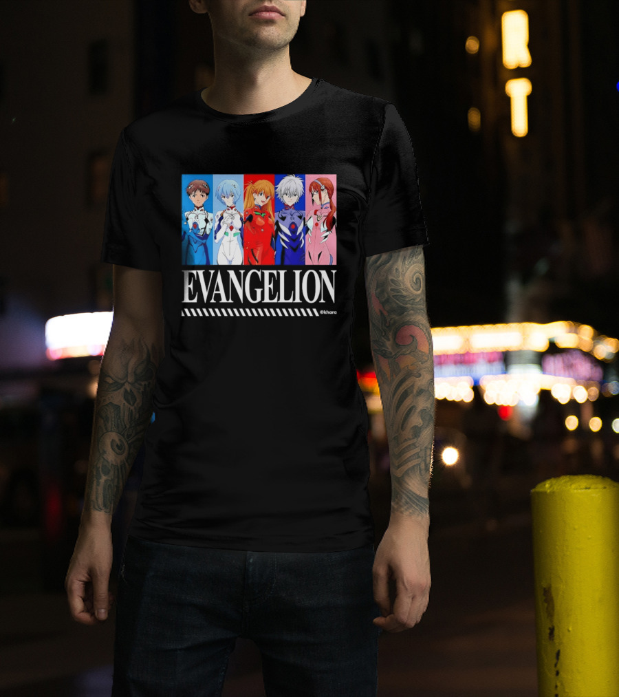 Evangelion Group Shinji Ikari Rei Asuka Kaworu Mari Characters Anime Series T-Shirt
