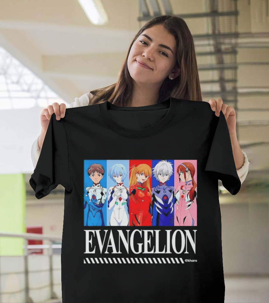 Evangelion Group Shinji Ikari Rei Asuka Kaworu Mari Characters Anime Series T-Shirt