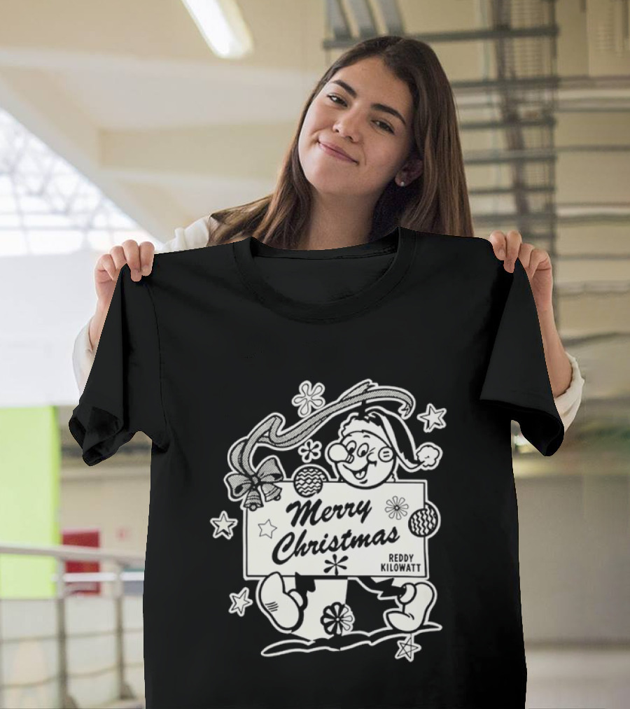 Reddy Kilowatt Merry Christmas Holiday Print Concept With Snowflakes T-Shirt