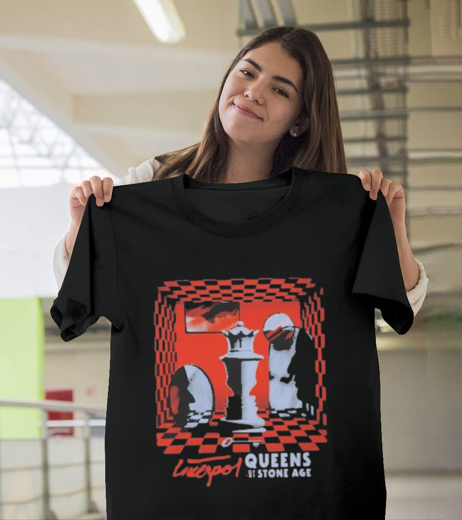 Interpol Gig At Estadio Ciudad De Los Deportes Mexico March 6 2027 Featuring Queens Of The Stone Age Chess Visuals T-Shirt