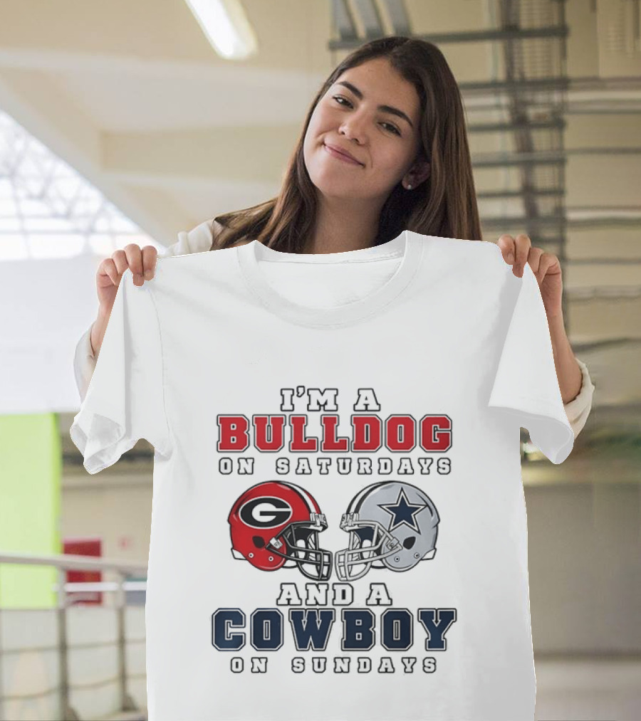 I'm A Bulldog On Saturdays And A Cowboy On Sundays Football Helmets T-Shirt
