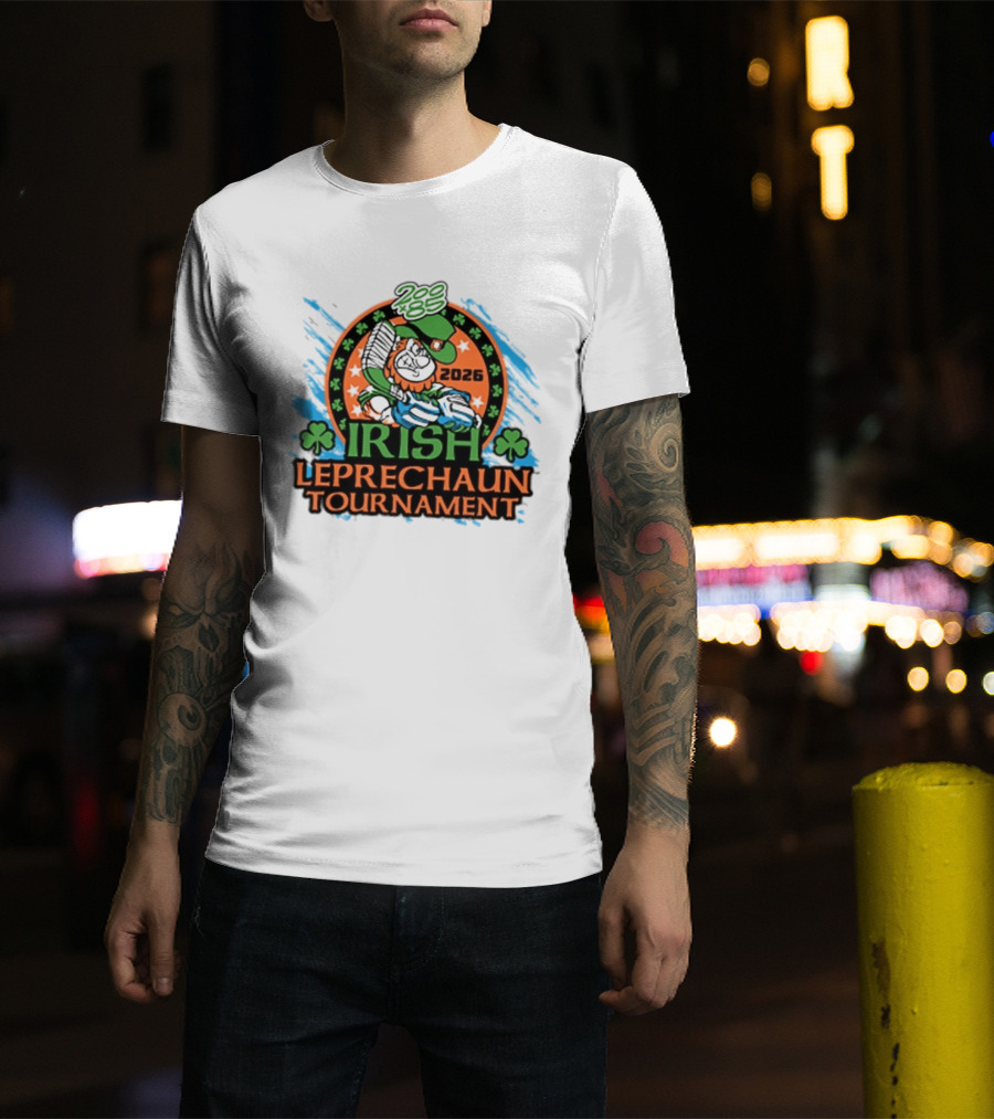 Irish Leprechaun Tournament 2026 Clover Emblem And Green Hat Celebration T-Shirt
