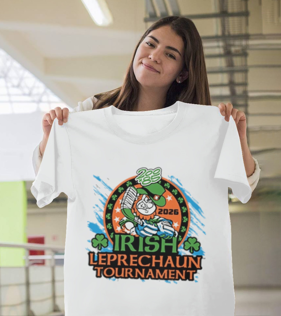 Irish Leprechaun Tournament 2026 Clover Emblem And Green Hat Celebration T-Shirt