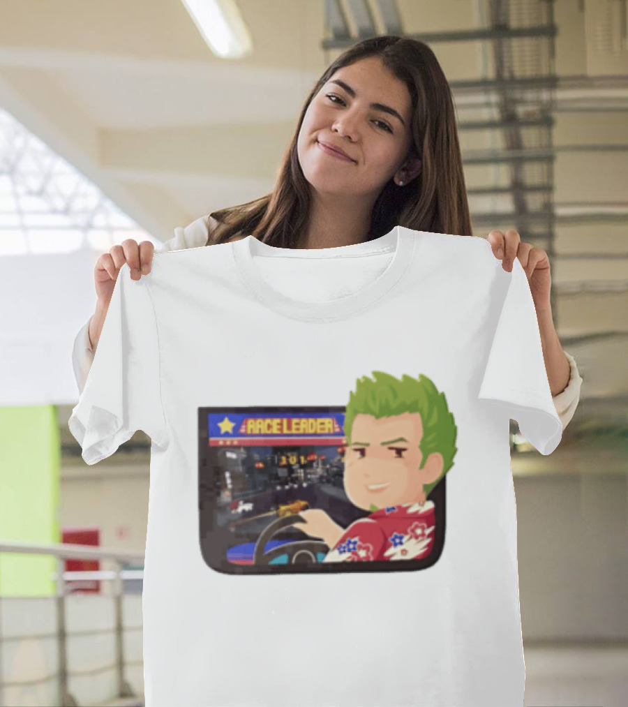 Race Leader Arcade Game Green Hair Cartoon Driver T-Shirt
