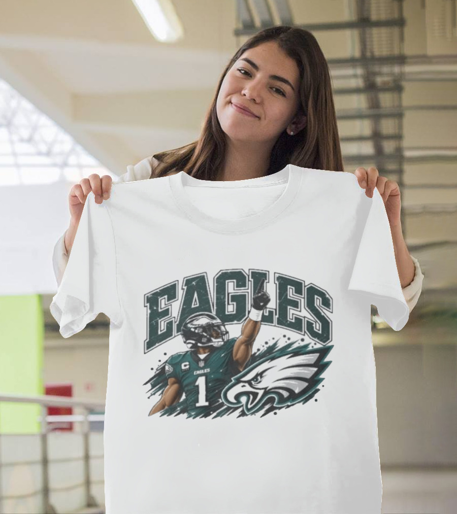 Eagles Quarterback Number One Victory Celebration Football T-Shirt