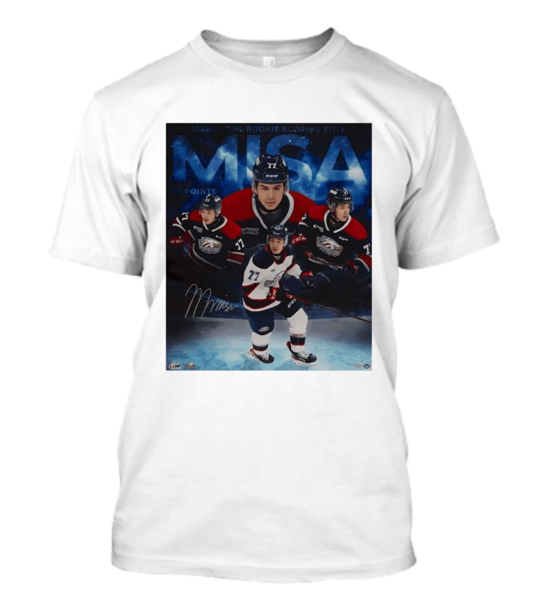 Michael Misa Saginaw Spirit 2022 23 OHL Rookie 56 Points T-Shirt