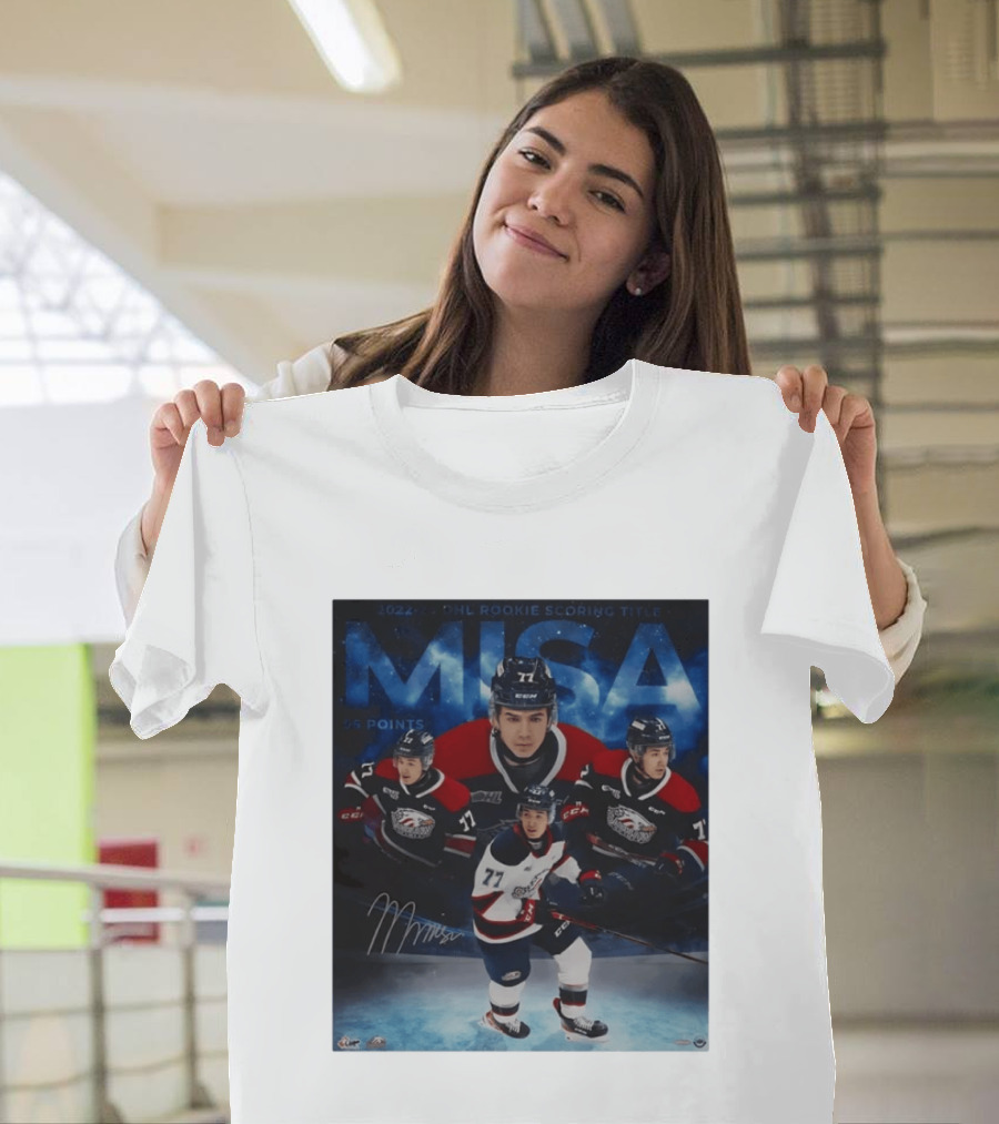 Michael Misa Saginaw Spirit 2022 23 OHL Rookie 56 Points T-Shirt