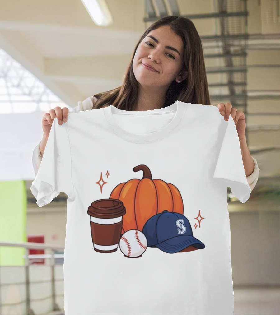 Seattle Mariners Pumpkin Baseball Coffee Season Autumn Vibes T-Shirt
