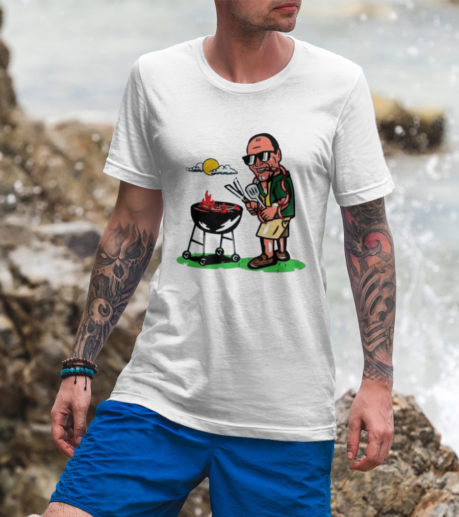 Tony Soprano Grilling Sausages Cartoon Funny BBQ Scene T-Shirt
