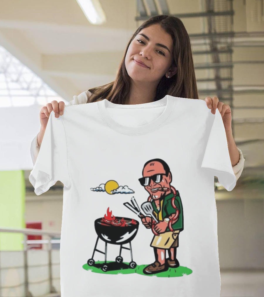 Tony Soprano Grilling Sausages Cartoon Funny BBQ Scene T-Shirt