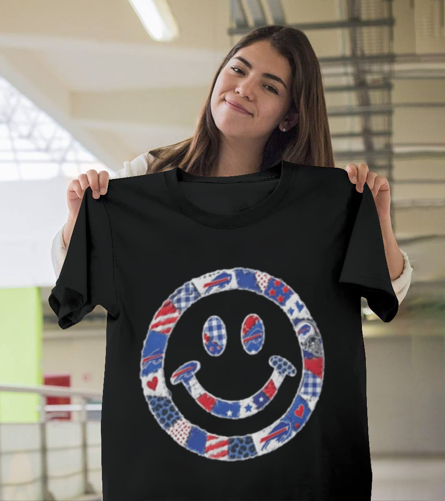 Buffalo Bills Smiley Face Patchwork NFL Football Team T-Shirt