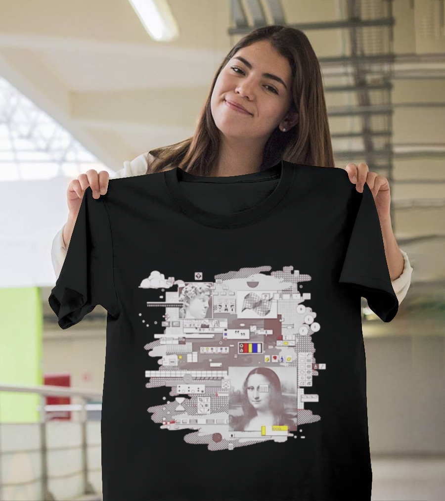 Mona Lisa Michelangelo David Digital Collage T-Shirt