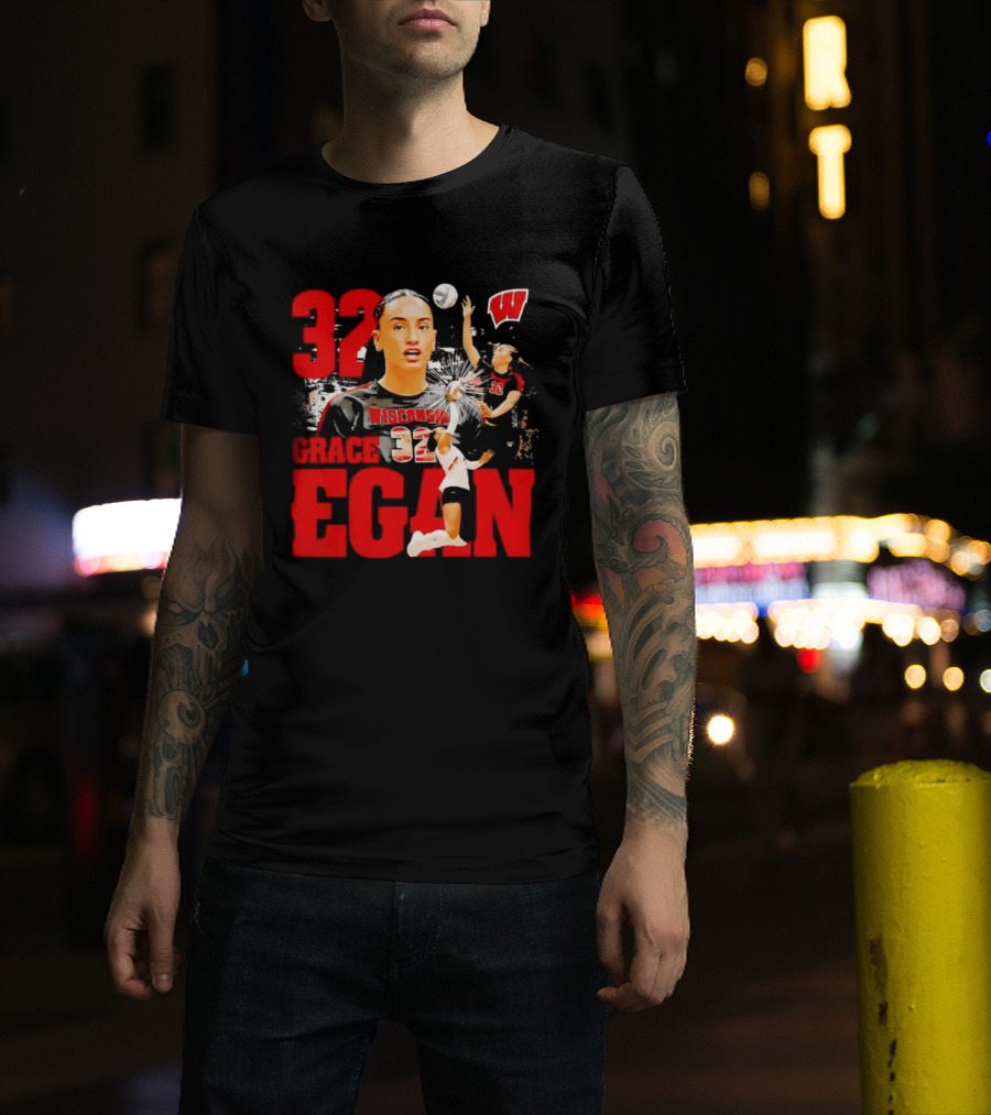 Grace Egan Wisconsin Volleyball 32 NCAA Team Player Action T-Shirt