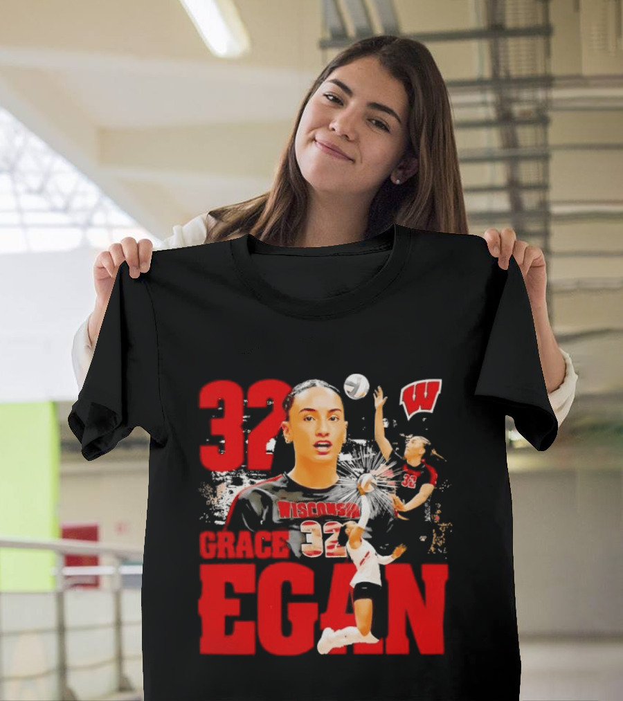 Grace Egan Wisconsin Volleyball 32 NCAA Team Player Action T-Shirt