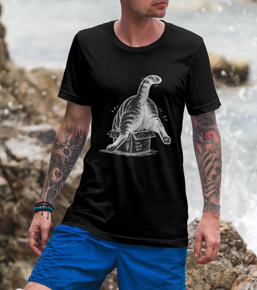 Too Small Bro Tabby Cat Stuck In Box Rear View T-Shirt