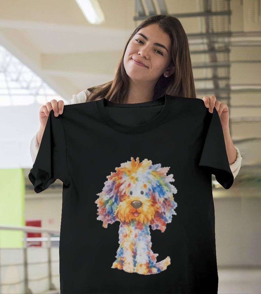 Watercolor Fluffy Dog Colorful Brushstrokes T-Shirt