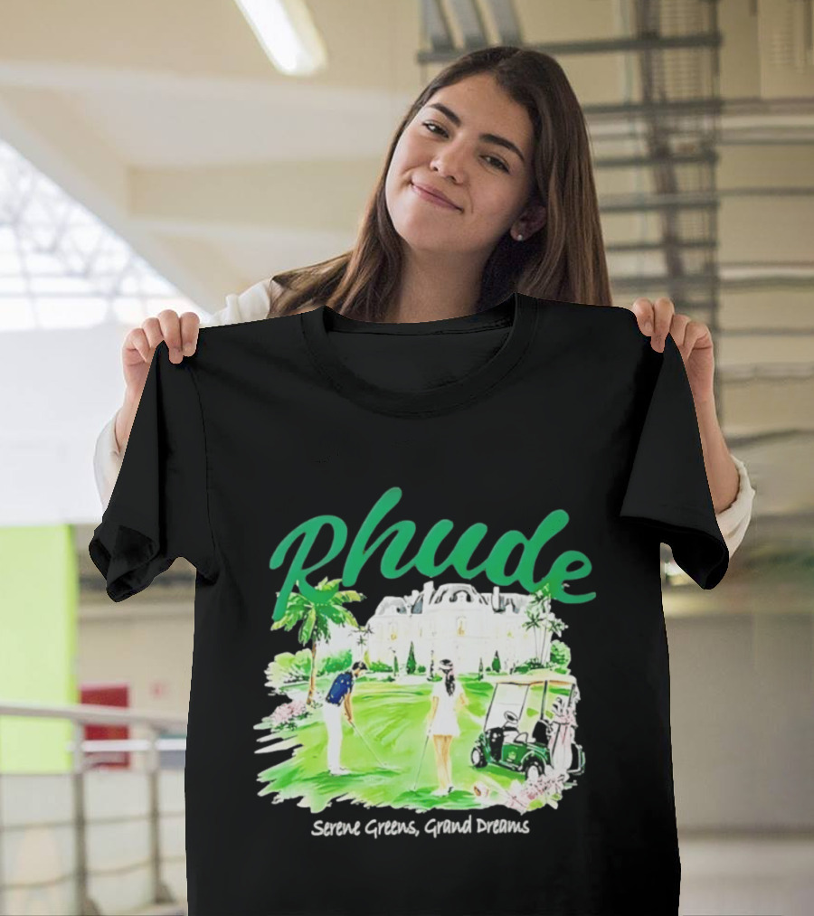 Rhude Serene Greens Grand Dreams Golf Scene Classic Polo Players And Golf Cart Mansion T-Shirt