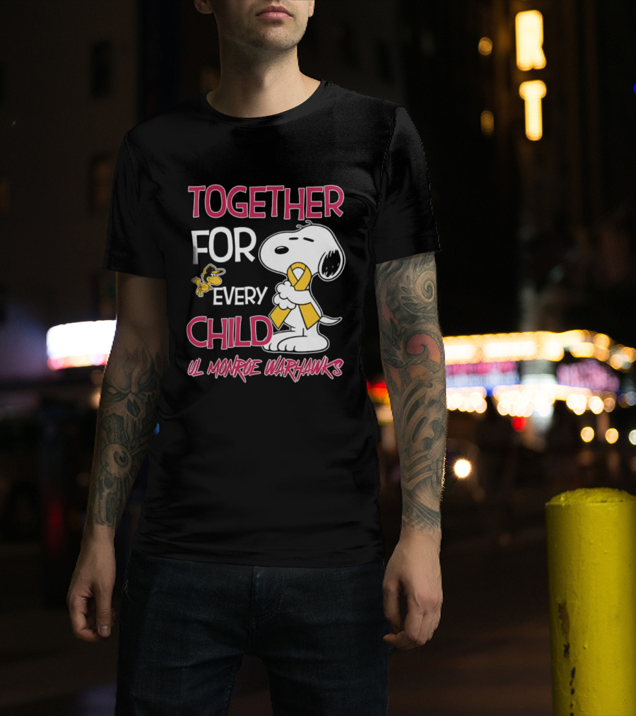 Snoopy Together For Every Child UL Monroe Warhawks Peanuts Support T-Shirt