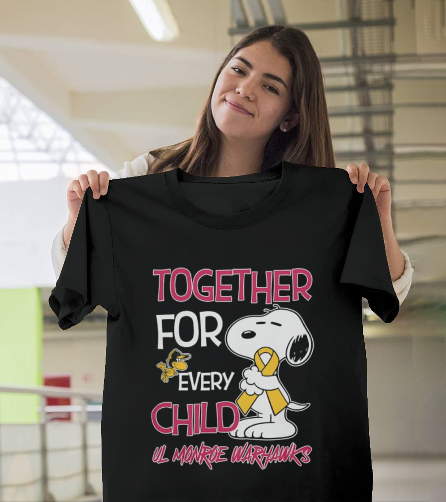 Snoopy Together For Every Child UL Monroe Warhawks Peanuts Support T-Shirt