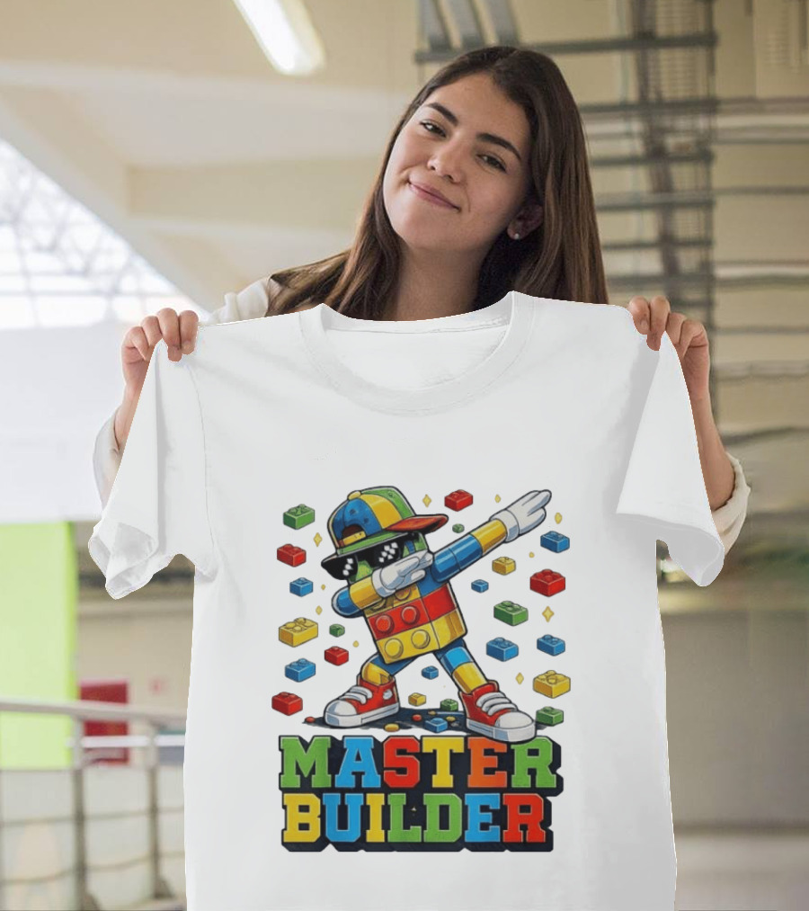 Master Builder Dabbing Colorful Brick Building Blocks T-Shirt