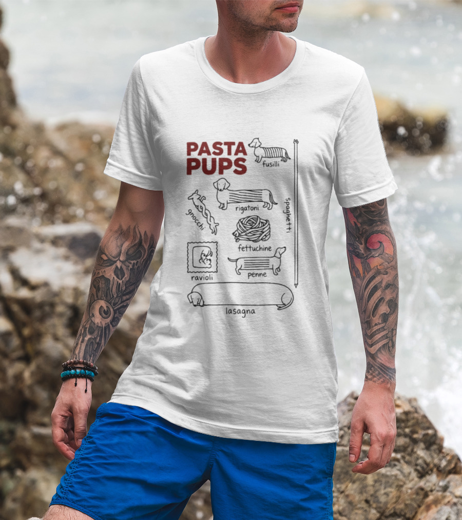Pasta Pups Dachshund Fusilli Rigatoni Fettuccine Penne Ravioli Lasagna Gnocchi Spaghetti T-Shirt