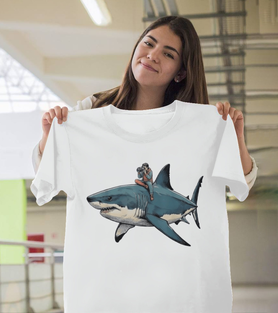 Photographer Riding A Great White Shark Adventure T-Shirt