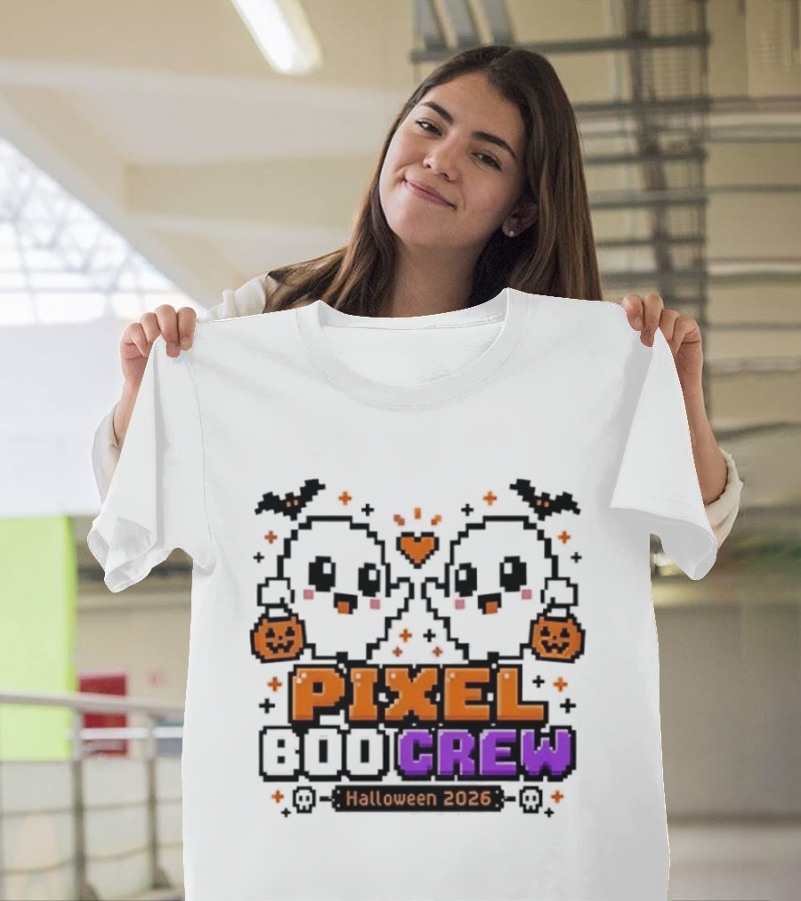 Pixel Boo Crew Halloween 2026 Ghosts Cute Pixelated Spooky Fun T-Shirt