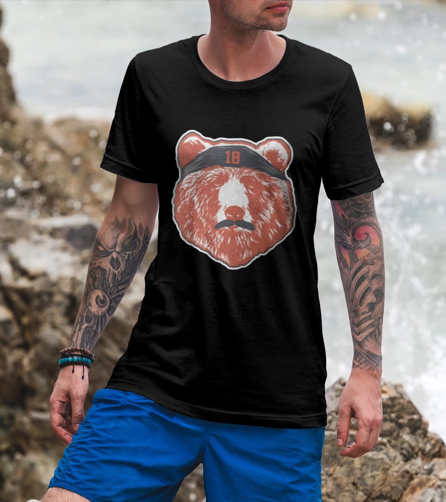 Caleb Williams Red Bear Head 18 Black Headband Mustache Chicago Bears T-Shirt