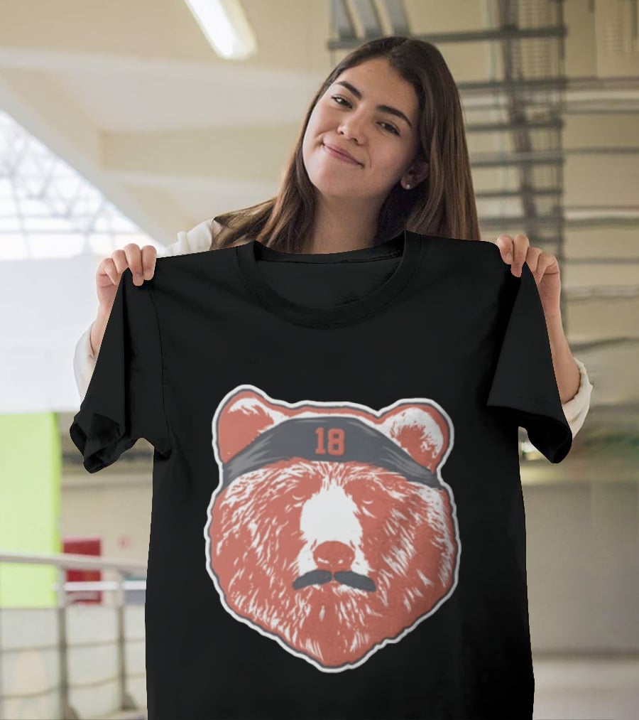 Caleb Williams Red Bear Head 18 Black Headband Mustache Chicago Bears T-Shirt