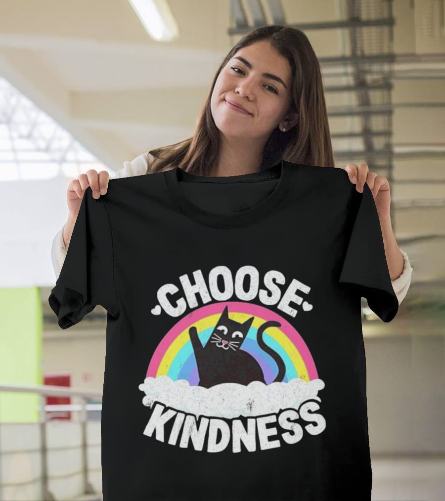 Choose Kindness Black Cat Rainbow T-Shirt