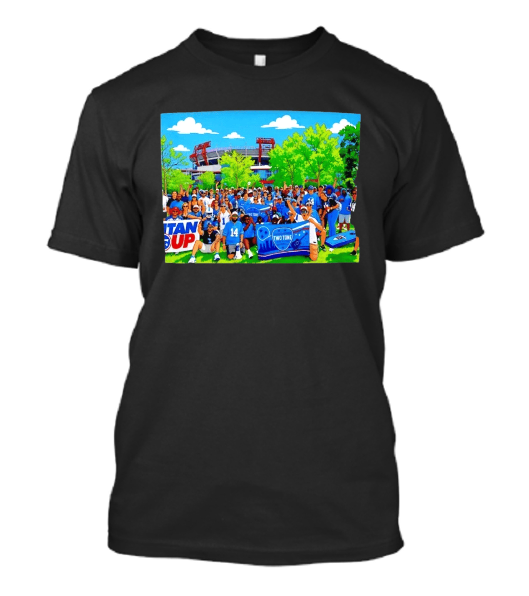 Tennessee Titans Titan Up Two Tone Blue Nation Tailgate Fans Stadium Scene T-Shirt