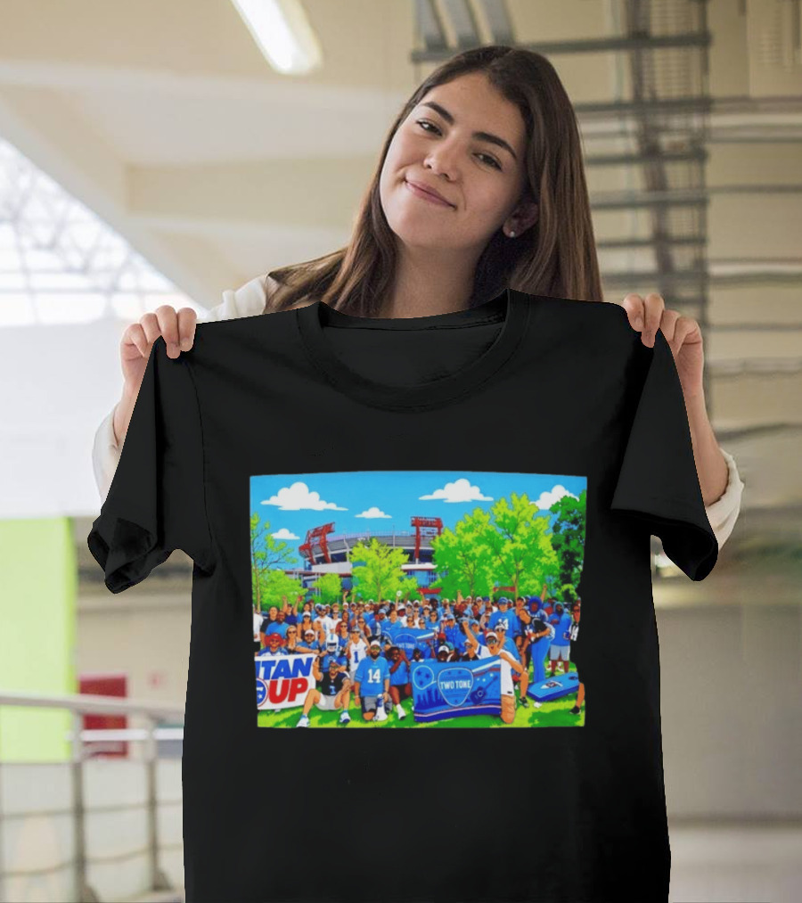 Tennessee Titans Titan Up Two Tone Blue Nation Tailgate Fans Stadium Scene T-Shirt