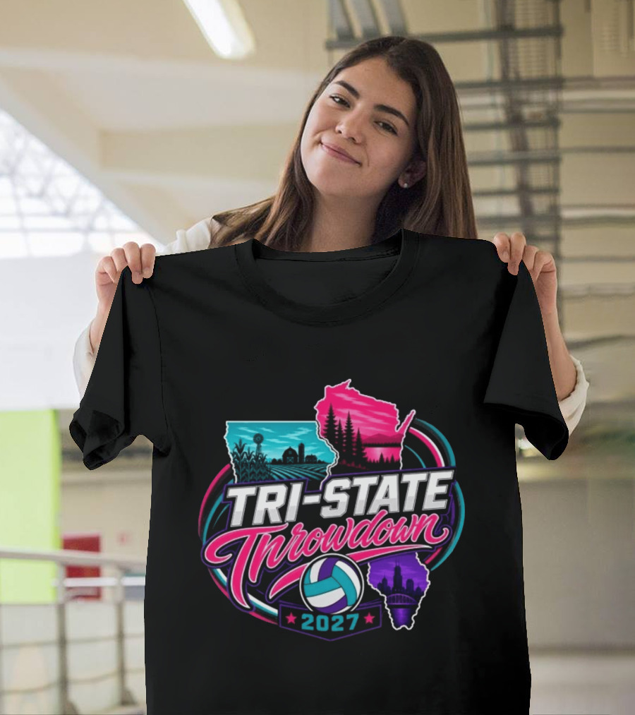 Tri State Throwdown Volleyball 2027 Midwest Event Featuring State Outlines And Volleyball T-Shirt