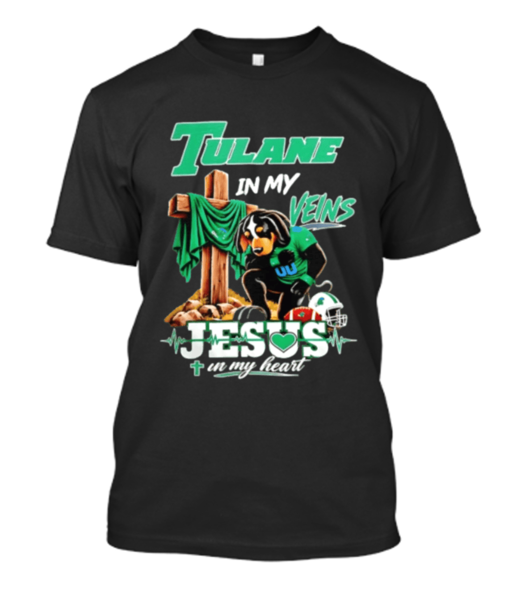 Tulane In My Veins Jesus In My Heart Faith Football Dog T-Shirt