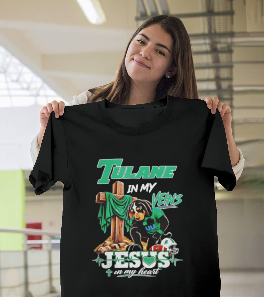 Tulane In My Veins Jesus In My Heart Faith Football Dog T-Shirt