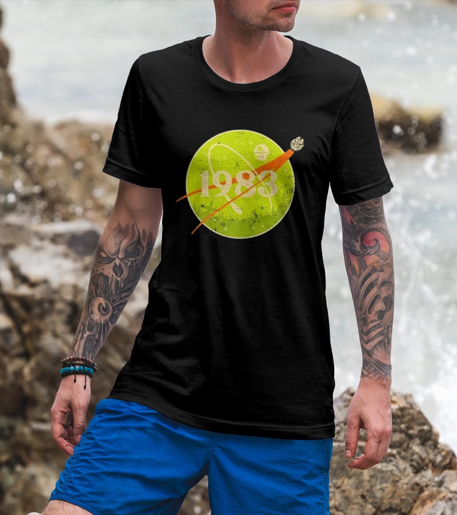 1983 Star Wars Endor Mission Distressed NASA Style Spaceship Moon T-Shirt