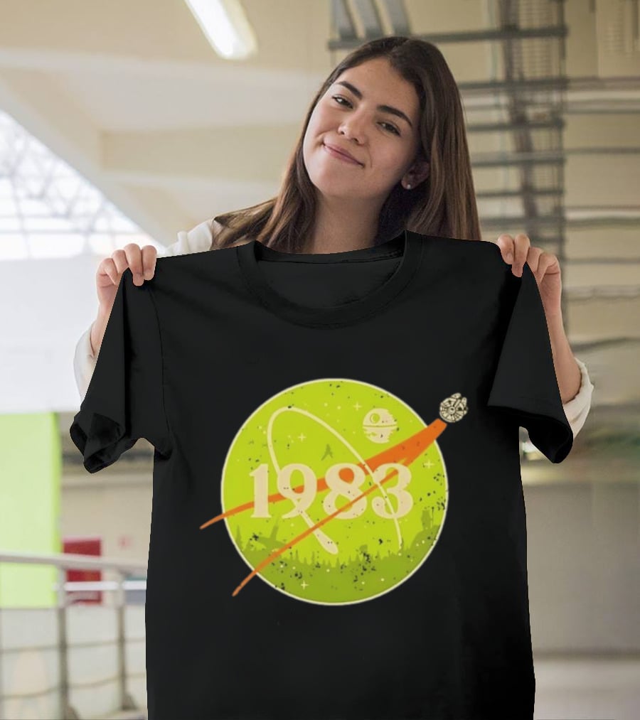 1983 Star Wars Endor Mission Distressed NASA Style Spaceship Moon T-Shirt