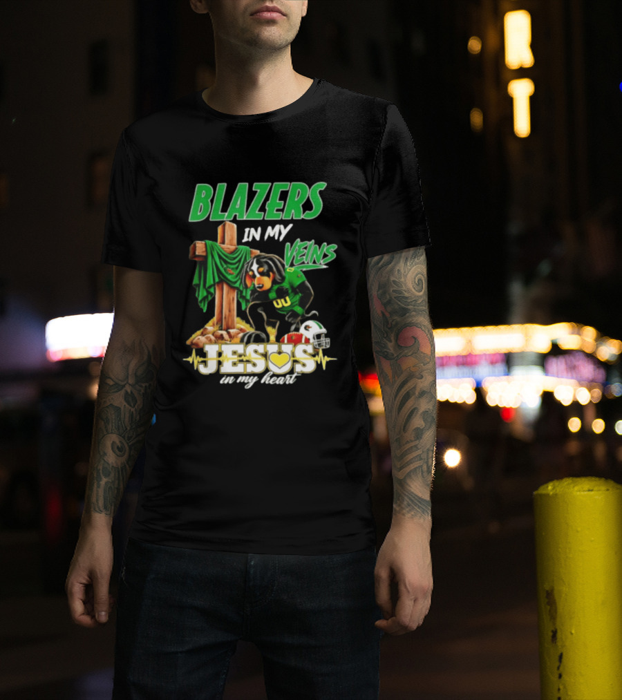 BLazers In My Veins Jesus In My Heart UAB Blazers Football Dog Faith T-Shirt