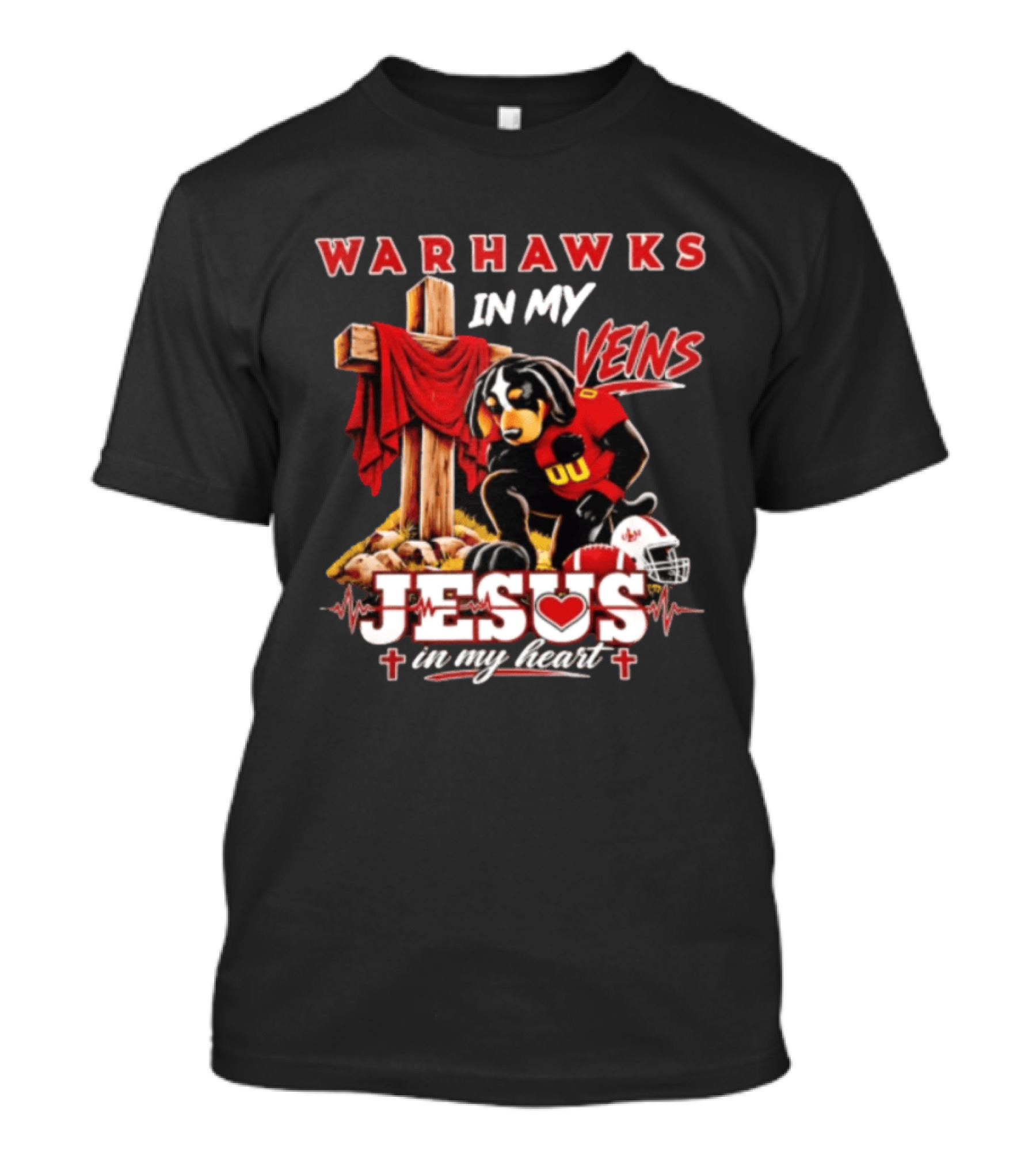 Warhawks In My Veins Jesus In My Heart Faith Football Ul Monroe T-Shirt