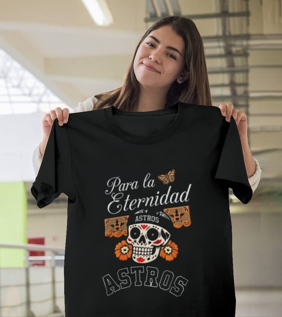 Para La Eternidad Astros Sugar Skull Bandana Flowers Butterfly T-Shirt