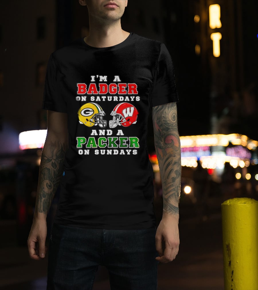 Badger Saturdays Packer Sundays Wisconsin Football Helmets T-Shirt