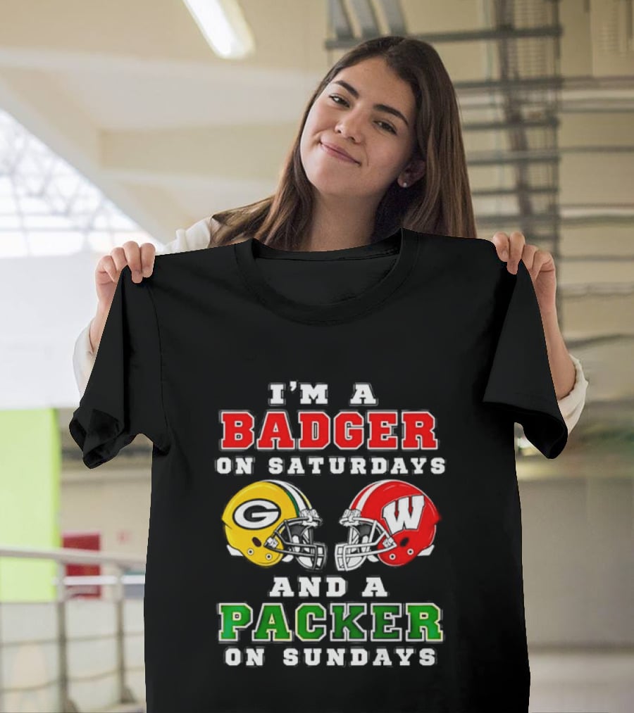Badger Saturdays Packer Sundays Wisconsin Football Helmets T-Shirt