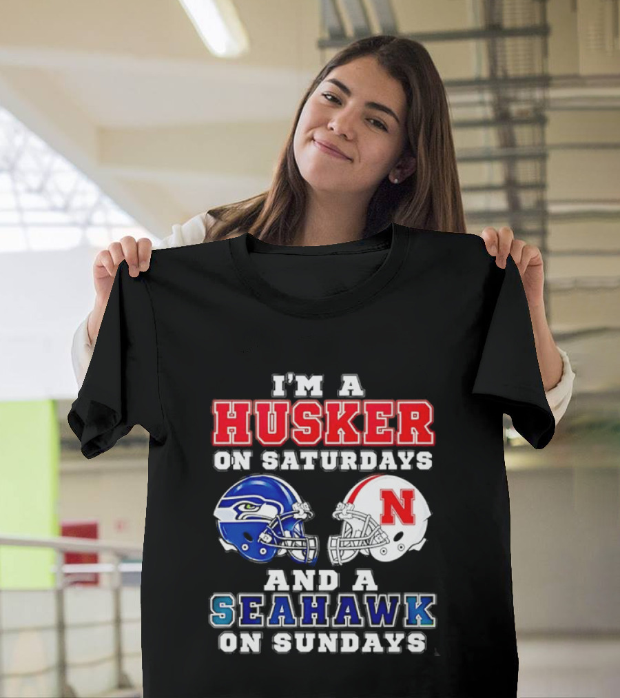 I'm A Husker On Saturdays And A Seahawk On Sundays Football Helmets T-Shirt