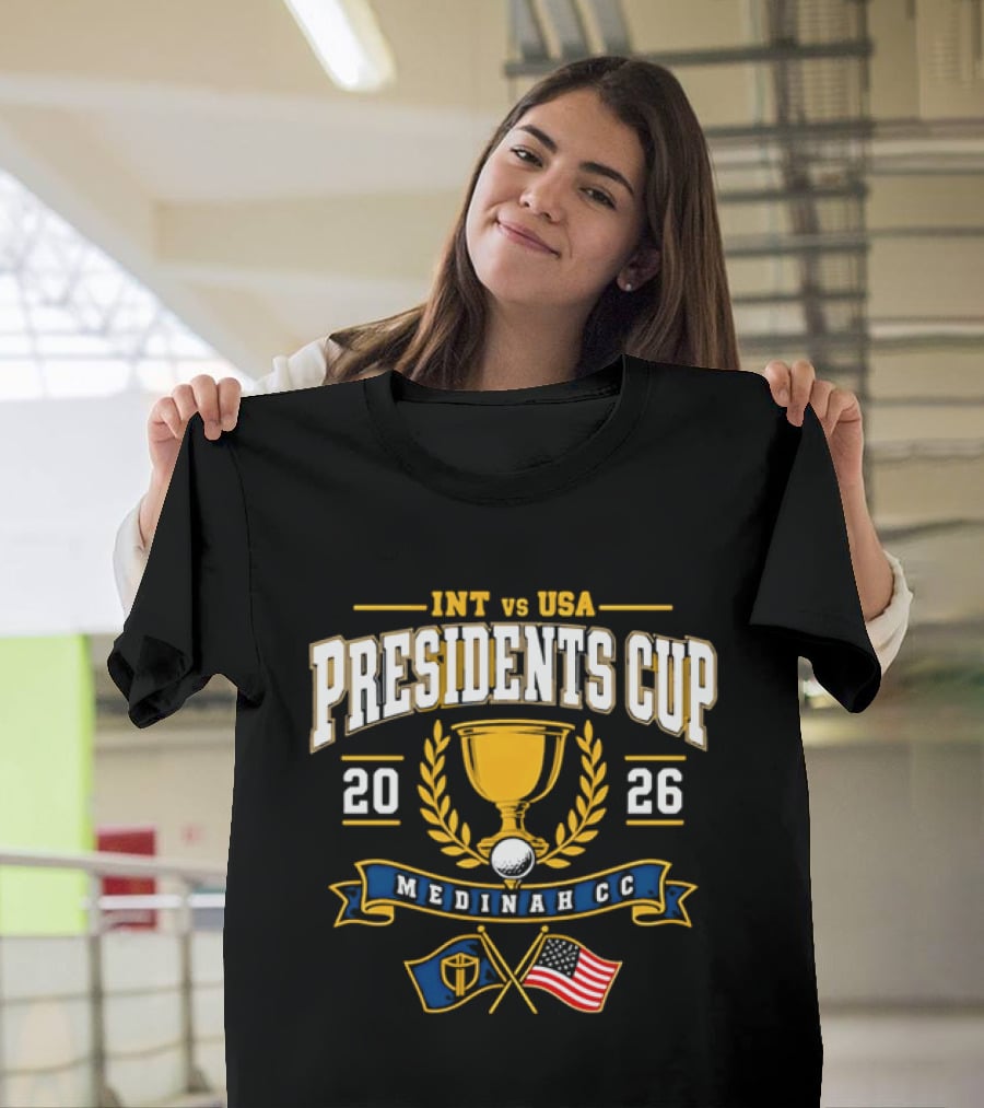 INT Vs USA Presidents Cup 2026 Medinah CC Trophy And Flags T-Shirt