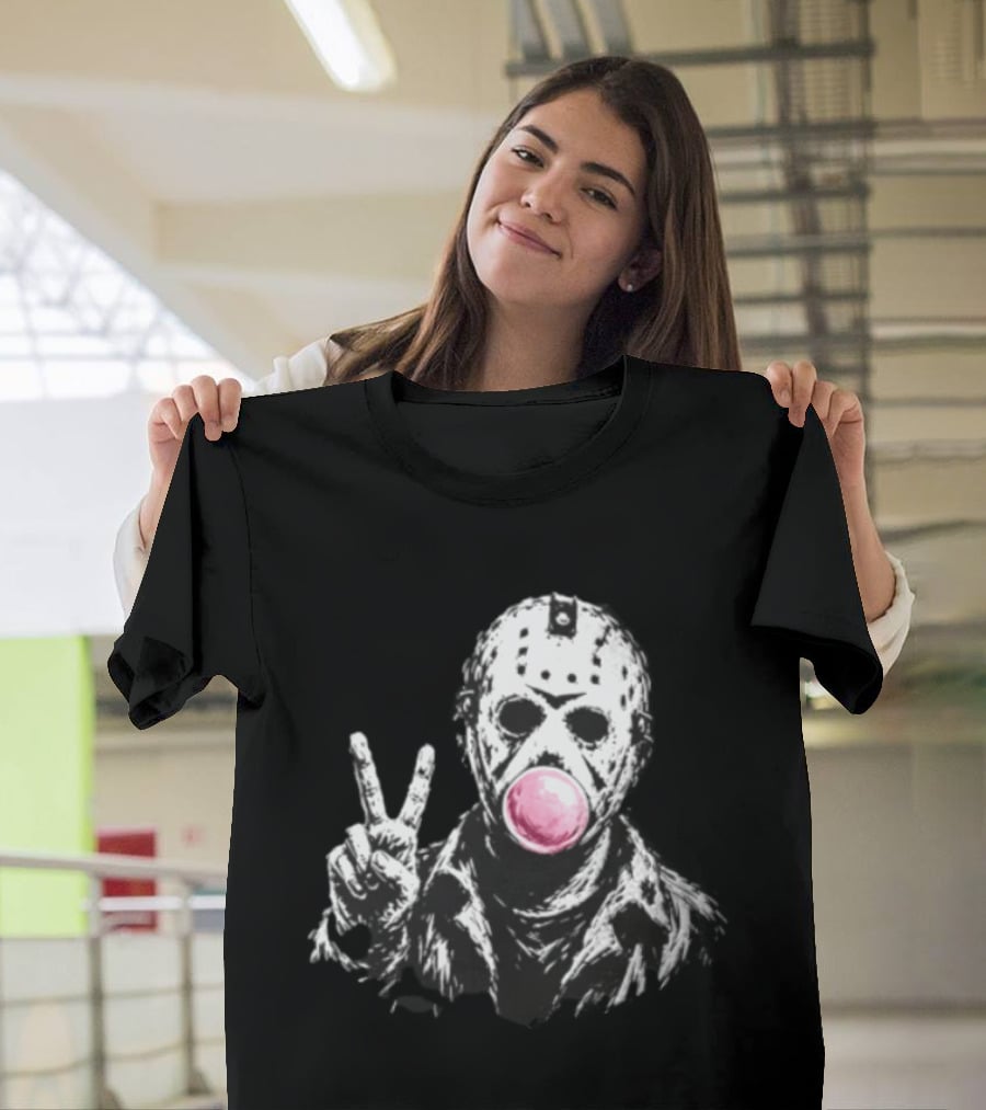 Jason Voorhees Hockey Mask Peace Sign Bubble Gum T-Shirt