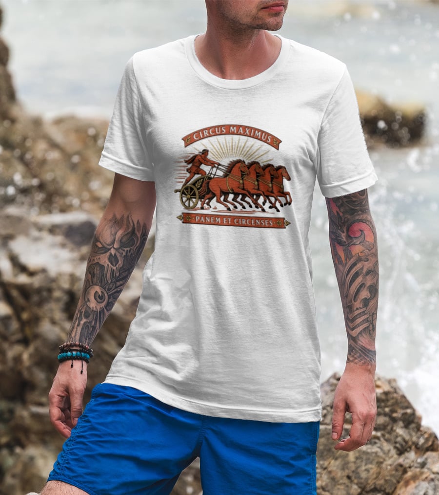 Circus Maximus Panem Et Circenses Roman Charioteer Racing Four Horses T-Shirt